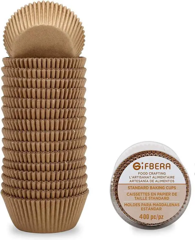 Main image of Gifbera Unbleached Parchment Paper Cupcake Liners 400 Counts - Standard Food Grade Muffin Baking Cups, Greaseproof Non-Stick Cupcake Wrappers for Party, Wedding, Birthday (Natural)