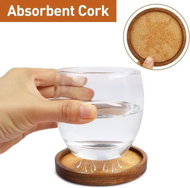 Alt view image 2 of 7 - Stackable Wood Absorbent Cork Coaster Set of 4 for Drink, Home Decor | Stackable (Compact Design), 4.25 inch Large, Extra Thick, Absorbent Cork Coasters Set for Tabletop Protection