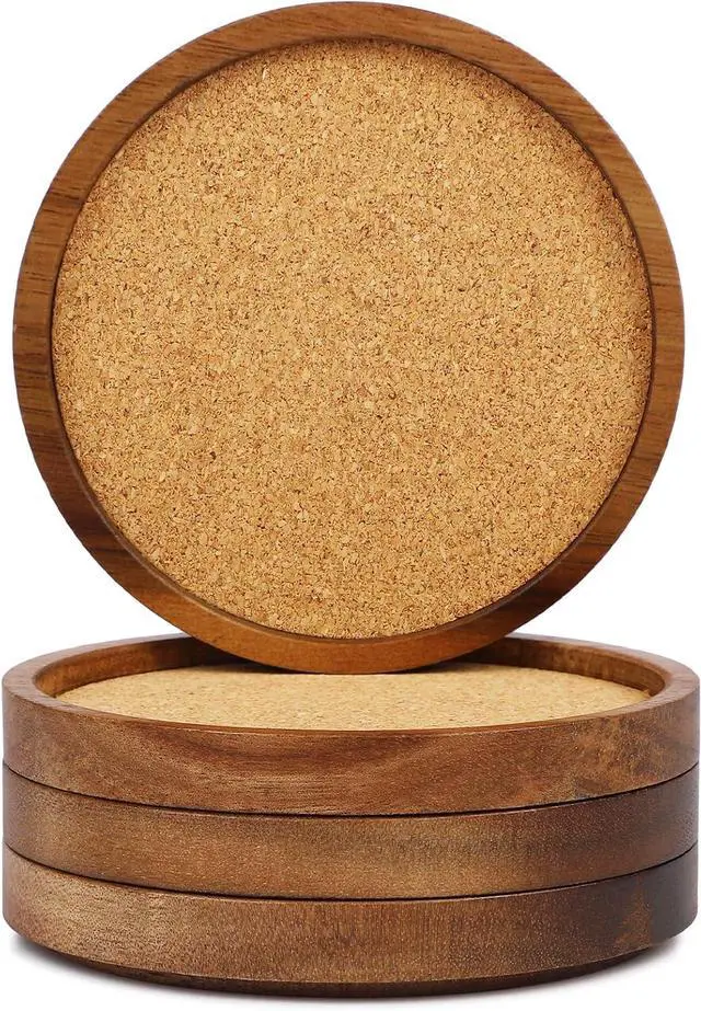 Main image of Stackable Wood Absorbent Cork Coaster Set of 4 for Drink, Home Decor | Stackable (Compact Design), 4.25 inch Large, Extra Thick, Absorbent Cork Coasters Set for Tabletop Protection