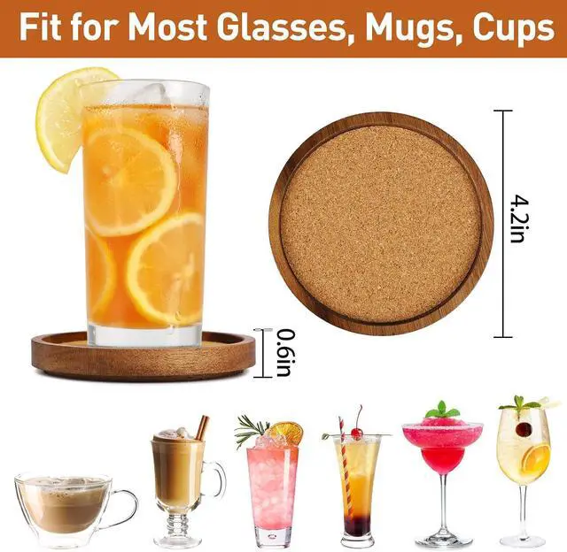 Alt view image 3 of 7 - Stackable Wood Absorbent Cork Coaster Set of 4 for Drink, Home Decor | Stackable (Compact Design), 4.25 inch Large, Extra Thick, Absorbent Cork Coasters Set for Tabletop Protection