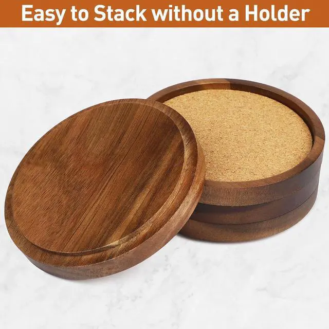 Alt view image 4 of 7 - Stackable Wood Absorbent Cork Coaster Set of 4 for Drink, Home Decor | Stackable (Compact Design), 4.25 inch Large, Extra Thick, Absorbent Cork Coasters Set for Tabletop Protection