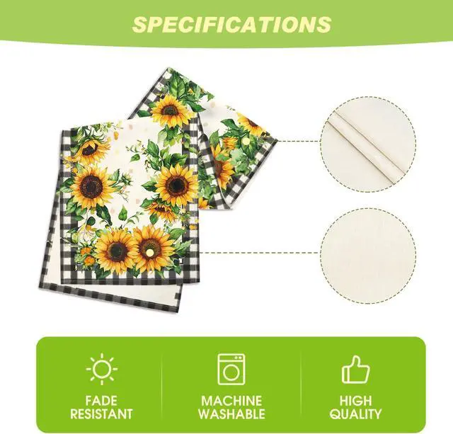 Alt view image 5 of 7 - Artoid Mode Buffalo Plaid Sunflower Table Runner, Summer Fall Seasonal Kitchen Dining Table Decoration for Indoor Outdoor Home Party Decor 13 x 90 Inch