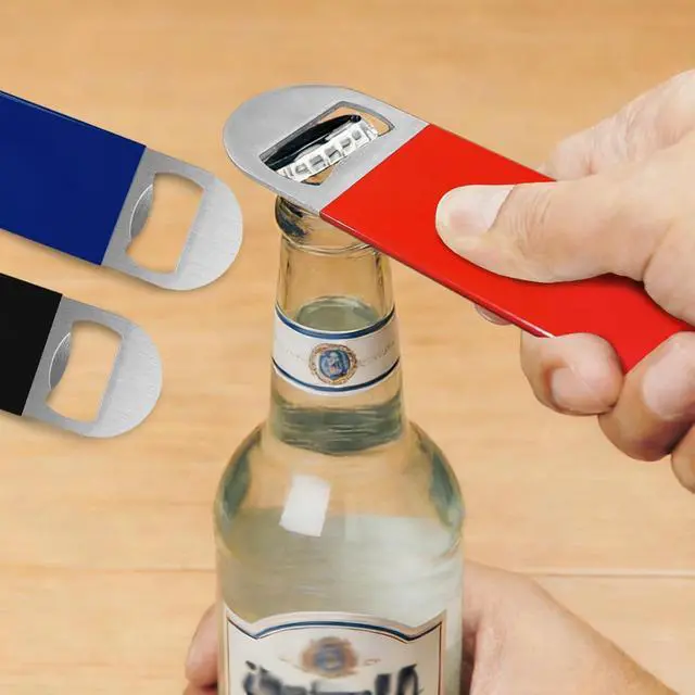 Alt view image 4 of 7 - KTOJOY 3 Pack Bottle Openers,Beer Bottle Openers, Speed Openers, Stainless Steel Flat Bottle Opener with Exquisite Packaging, for Kitchen, Bar or Restaurant 7 inches Red, Black, Blue