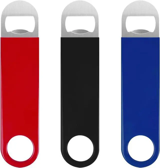 Main image of KTOJOY 3 Pack Bottle Openers,Beer Bottle Openers, Speed Openers, Stainless Steel Flat Bottle Opener with Exquisite Packaging, for Kitchen, Bar or Restaurant 7 inches Red, Black, Blue