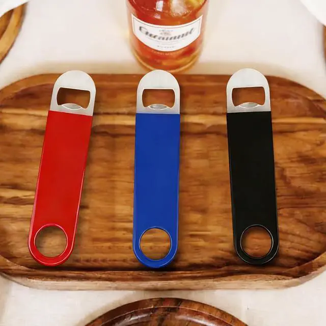 Alt view image 6 of 7 - KTOJOY 3 Pack Bottle Openers,Beer Bottle Openers, Speed Openers, Stainless Steel Flat Bottle Opener with Exquisite Packaging, for Kitchen, Bar or Restaurant 7 inches Red, Black, Blue