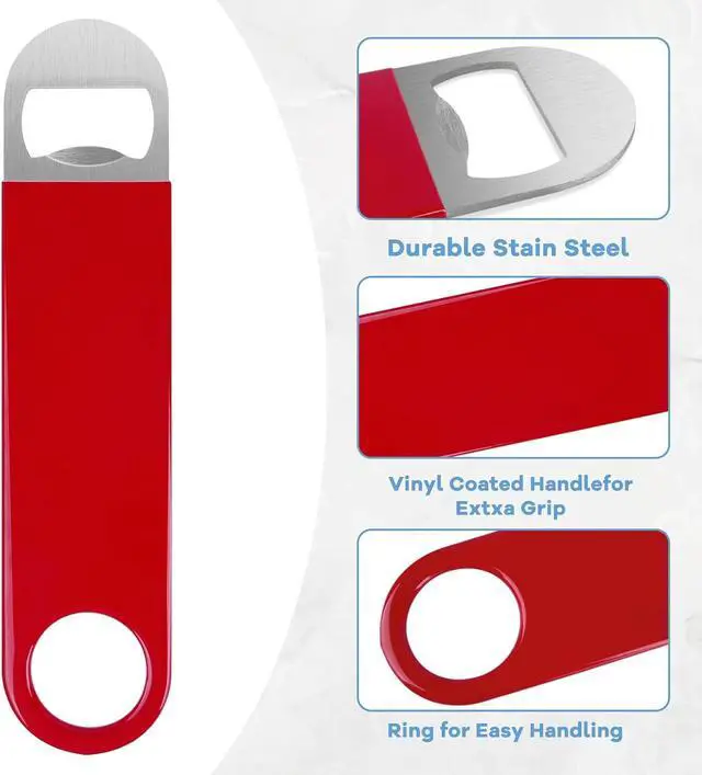 Alt view image 3 of 7 - KTOJOY 3 Pack Bottle Openers,Beer Bottle Openers, Speed Openers, Stainless Steel Flat Bottle Opener with Exquisite Packaging, for Kitchen, Bar or Restaurant 7 inches Red, Black, Blue
