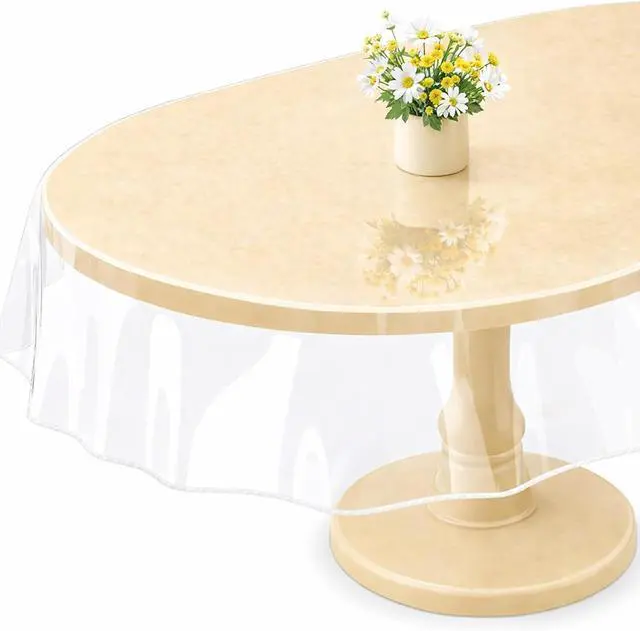 Main image of Clear Oval Table Cover Protector 52 x 70 in Plastic Tablecloth for 4~6 Seats Table