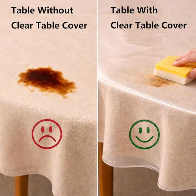 Alt view image 3 of 7 - Clear Oval Table Cover Protector 52 x 70 in Plastic Tablecloth for 4~6 Seats Table