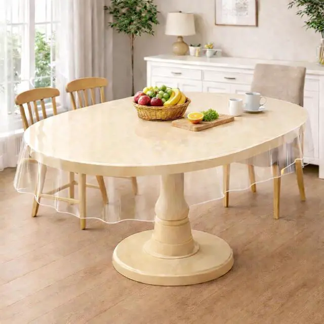 Alt view image 5 of 7 - Clear Oval Table Cover Protector 52 x 70 in Plastic Tablecloth for 4~6 Seats Table