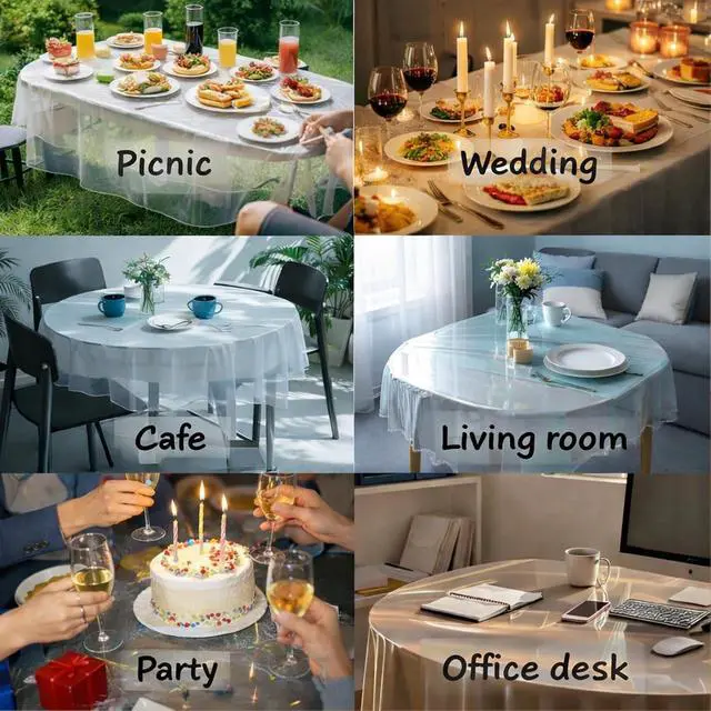 Alt view image 7 of 7 - Clear Oval Table Cover Protector 52 x 70 in Plastic Tablecloth for 4~6 Seats Table
