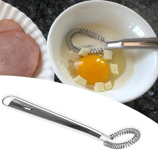 Alt view image 3 of 5 - 2 Pieces Egg Beater, Stainless Steel Mini Egg Whisk, Spring Coil Whisk, Handheld Milk Frother Foamer Sauce Stirrer Blender Coffee Mixer