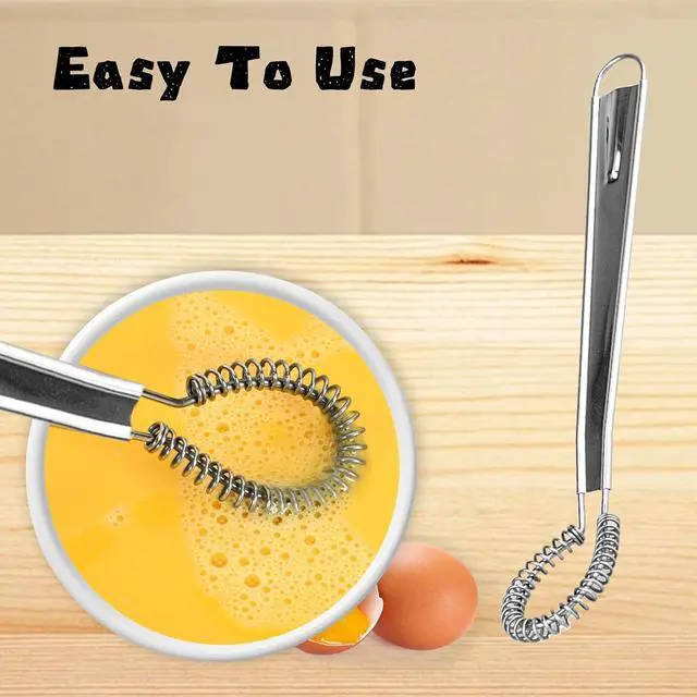 Alt view image 5 of 5 - 2 Pieces Egg Beater, Stainless Steel Mini Egg Whisk, Spring Coil Whisk, Handheld Milk Frother Foamer Sauce Stirrer Blender Coffee Mixer