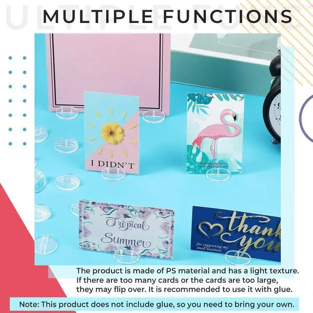 Alt view image 6 of 6 - Yinkin 50 Pcs Mini Plastic Card Stands 1 Inch Round Base Clips,Clear | Place Card Holders for Table Numbers Price Tags Menus, Game Pieces Holders Dual Slot Design for Weddings Parties
