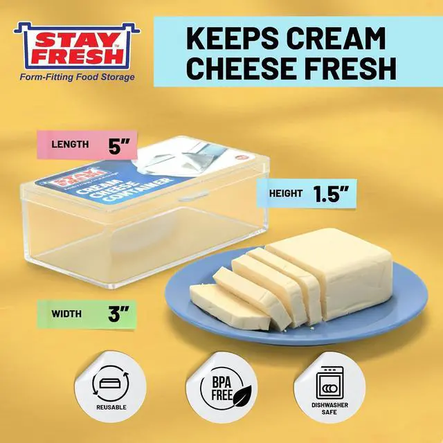Alt view image 2 of 7 - Stay Fresh Cream Cheese Container For Fridge Clear Plastic for Cream Cheese, Dishwasher Safe, BPA Free Cheese Dish for your Pantry, Counter, Refrigerator