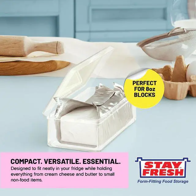 Alt view image 3 of 7 - Stay Fresh Cream Cheese Container For Fridge Clear Plastic for Cream Cheese, Dishwasher Safe, BPA Free Cheese Dish for your Pantry, Counter, Refrigerator