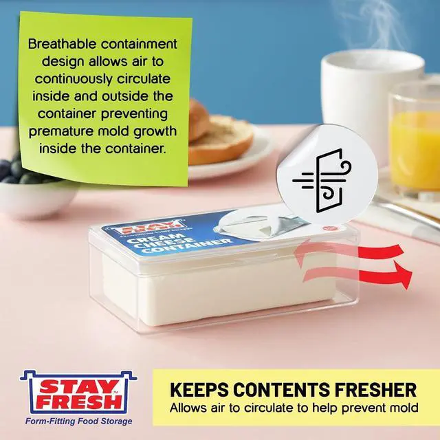 Alt view image 4 of 7 - Stay Fresh Cream Cheese Container For Fridge Clear Plastic for Cream Cheese, Dishwasher Safe, BPA Free Cheese Dish for your Pantry, Counter, Refrigerator