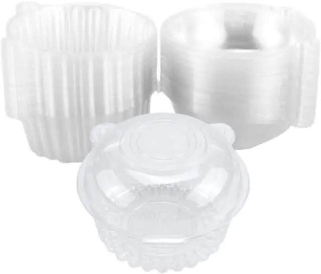 Main image of 50 Pack Plastic Single Individual Cupcake Muffin Dome Holders Cases Boxes | Cups Pods,Great for parties or cake,muffin sales