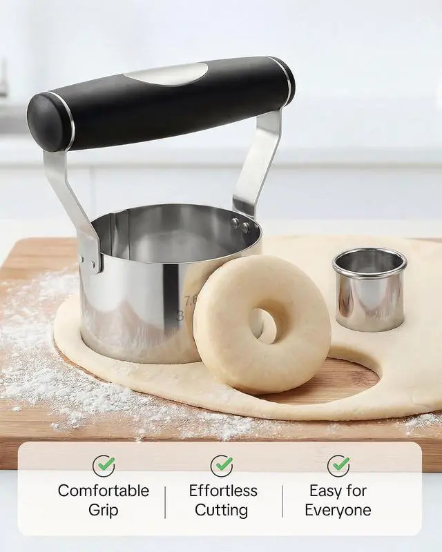 Alt view image 2 of 7 - 3" Stainless Steel Biscuit Cutter, Round Cookie Cutter with Handle | Ergonomic Soft Grip, Biscuit Maker for Baking, Dishwasher Safe, Gift-Ready Packaging