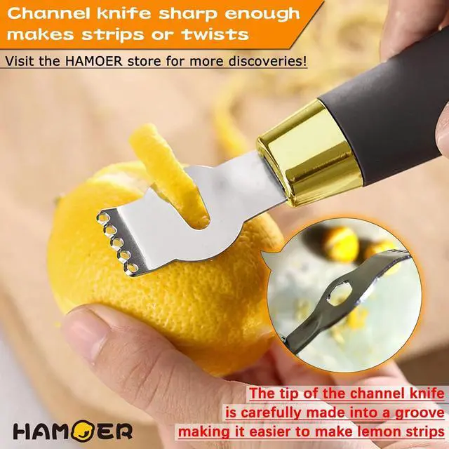 Alt view image 5 of 7 - Lemon Citrus Zester Channel knife for Lemon Twist Grates 2in1 Tool | Ergonomic Rubber-plastic non-slip Handle,Good grips,Stainless steel blade,For kitchen and bar
