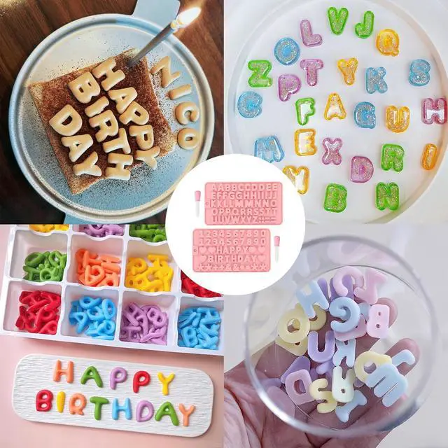 Alt view image 4 of 7 - 2 pcs Number Chocolate Molds and Letter Silicone Molds, with 2 Droppers, Happy Birthday Cake Decorations Baking Mould,for Chocolate, Candy, ice cubes,cake cookies