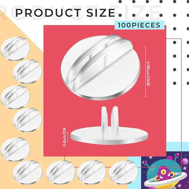 Alt view image 2 of 6 - Harloon 100 Pcs Card Stands Translucent Plastic Card Holders Game Stands Paper Miniature Bases Clear Paper Board Clips for Table Numbers Business Price Tags Menus Labels Party, 1 Inch