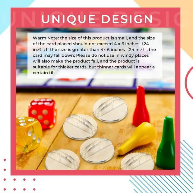 Alt view image 5 of 6 - Harloon 100 Pcs Card Stands Translucent Plastic Card Holders Game Stands Paper Miniature Bases Clear Paper Board Clips for Table Numbers Business Price Tags Menus Labels Party, 1 Inch