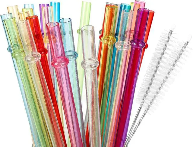 Main image of 25 Pack 9.05" Plastic Reusable Replacement Drinking Straws | BPA-Free, 0.29 " Diameter Multicolor Straws with 2 Cleaning Brushes, fits 12-20 oz Tumblers, Mason Jars, YETI & Stanley
