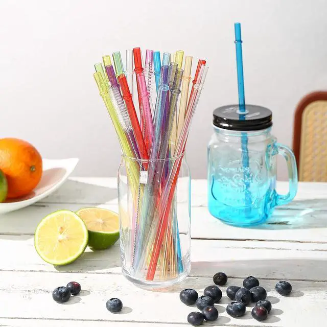 Alt view image 5 of 7 - 25 Pack 9.05" Plastic Reusable Replacement Drinking Straws | BPA-Free, 0.29 " Diameter Multicolor Straws with 2 Cleaning Brushes, fits 12-20 oz Tumblers, Mason Jars, YETI & Stanley