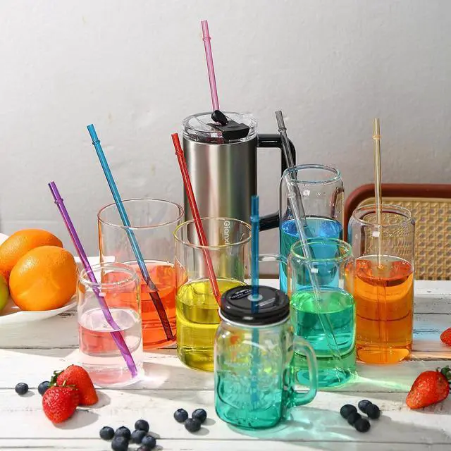 Alt view image 7 of 7 - 25 Pack 9.05" Plastic Reusable Replacement Drinking Straws | BPA-Free, 0.29 " Diameter Multicolor Straws with 2 Cleaning Brushes, fits 12-20 oz Tumblers, Mason Jars, YETI & Stanley