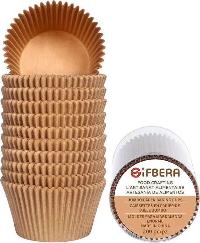 Main image of Gifbera Unbleached Jumbo Muffin Cupcake Liners 200 Counts - Parchment Paper Large Baking Cups, Food Grade Cupcake Wrappers for Wedding Birthday, Non-stick, Odorless, Natural