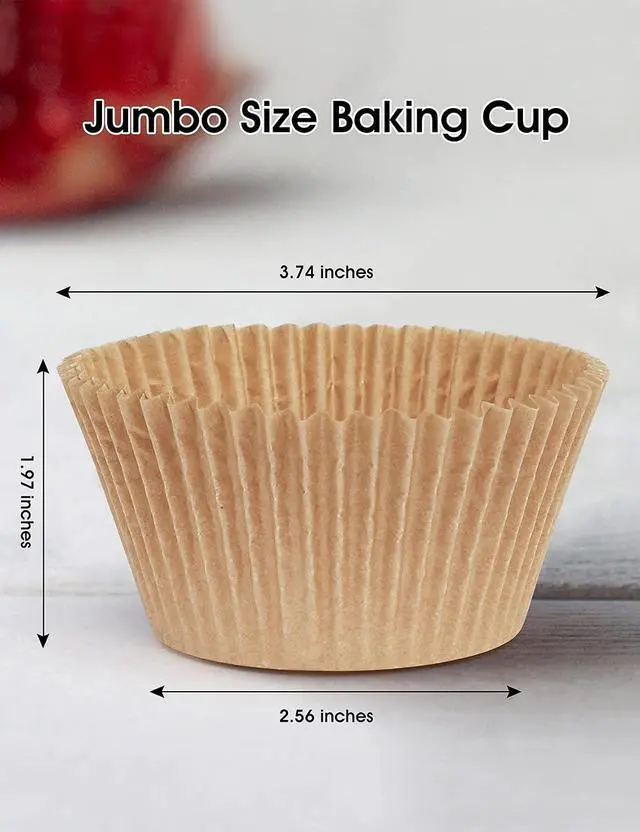 Alt view image 2 of 7 - Gifbera Unbleached Jumbo Muffin Cupcake Liners 200 Counts - Parchment Paper Large Baking Cups, Food Grade Cupcake Wrappers for Wedding Birthday, Non-stick, Odorless, Natural