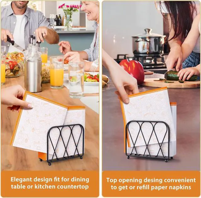 Alt view image 3 of 7 - Napkin Holder for Table, Black Metal Paper Napkin Holder for Dining Table, Modern Decor for Home Dinner in Kitchen or Dining Room, Standing Napkin Dispenser for Kitchen Countertop Restaurant Bar