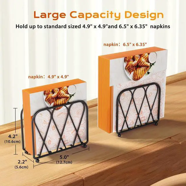 Alt view image 4 of 7 - Napkin Holder for Table, Black Metal Paper Napkin Holder for Dining Table, Modern Decor for Home Dinner in Kitchen or Dining Room, Standing Napkin Dispenser for Kitchen Countertop Restaurant Bar