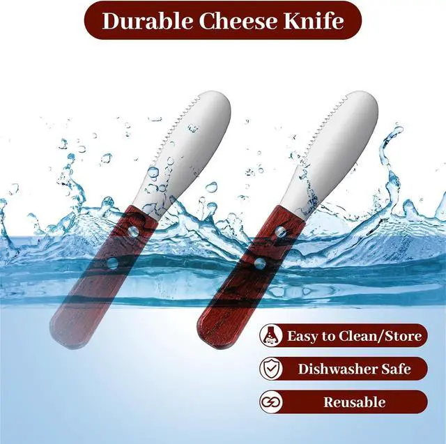 Alt view image 3 of 7 - Ouligay 2 Pcs Butter Knife Spreader, Cheese Spreader Knife, Stainless Steel Straight Edge Wide Butter Spreaders with Wood Handle for Sandwich Cream Condiment Knives Set Kitchen Tools, Cooking Utensil