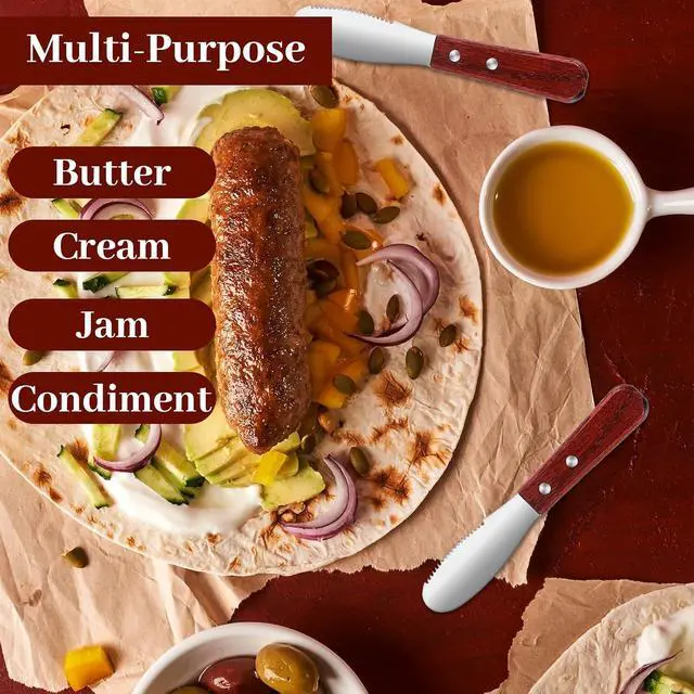 Alt view image 4 of 7 - Ouligay 2 Pcs Butter Knife Spreader, Cheese Spreader Knife, Stainless Steel Straight Edge Wide Butter Spreaders with Wood Handle for Sandwich Cream Condiment Knives Set Kitchen Tools, Cooking Utensil
