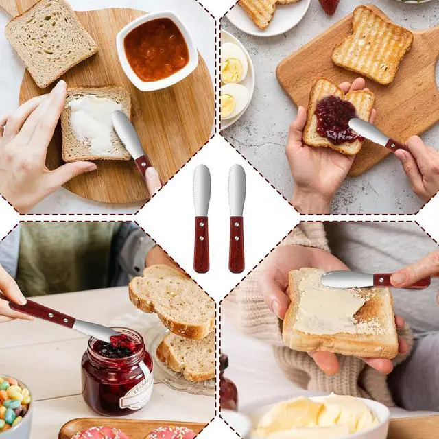 Alt view image 5 of 7 - Ouligay 2 Pcs Butter Knife Spreader, Cheese Spreader Knife, Stainless Steel Straight Edge Wide Butter Spreaders with Wood Handle for Sandwich Cream Condiment Knives Set Kitchen Tools, Cooking Utensil