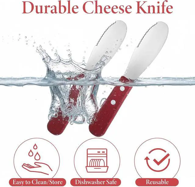 Alt view image 3 of 7 - Tucnoeu 2pcs Stainless Steel Butter Spreader Knife with Wooden Handle, Long Handle Red & Steel Color, Kitchen Tools for Sandwich Cream Condiments