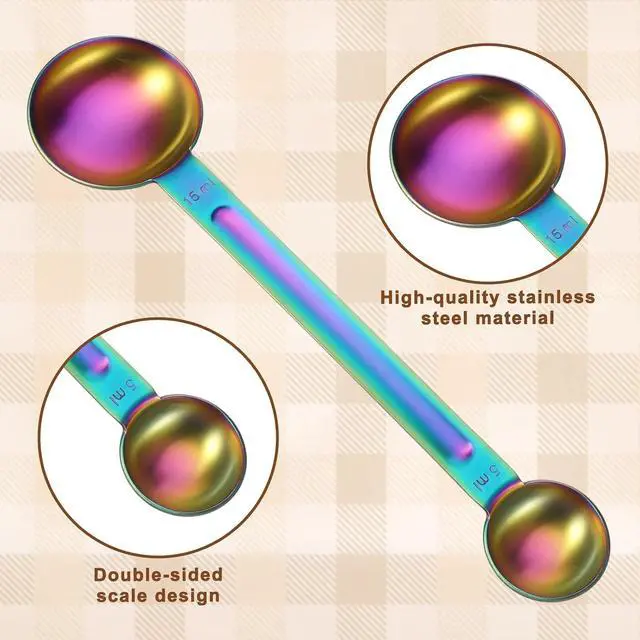 Alt view image 3 of 7 - Double Sided Measuring Spoon Stainless Steel Coffee Scoop Teaspoon Measuring Spoon 1 Tsp (5ml) & 1 Tbsp (15ml) Dual-Measure Long-Handle Spoons Coffee Measurings Spoons (Colorful)