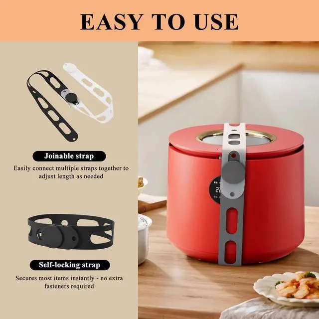 Alt view image 3 of 7 - 3-Pack Silicone Latch Strap for Slow Cooker Lid, Pot, Bento Box, Adjustable Length and Reusable Elastic Self-Lock Silicone Tie for Bundling or Organizing Curtain, Cords, Yoga Mat, Camping Mat (21 in)