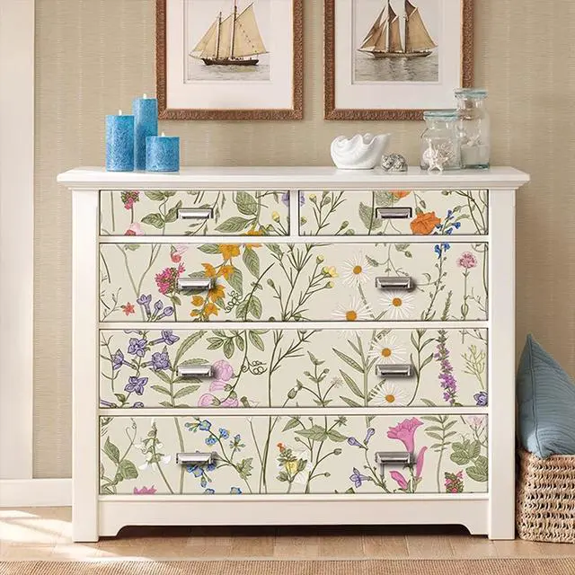 Alt view image 3 of 5 - Self Adhesive Colorful Floral Drawer Liner Contact Paper Shelf Liner Decorative Peel and Stick Floral Wallpaper forWalls Furniture Cabinets Table Decal 17.7X117 Inches