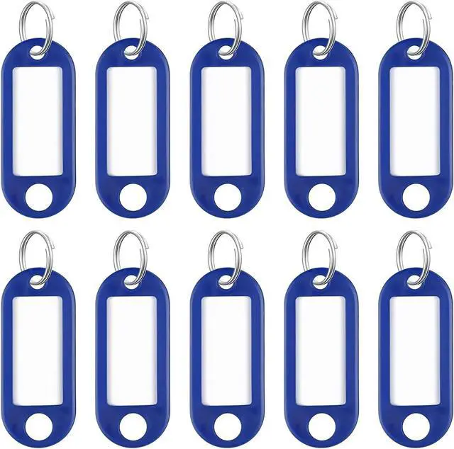Main image of Uniclife 10 Pieces Key Tags 2 Inch Soft Plastic Key Chain Tags with Blank Paper Labels Clear Windows Protective Films and Split Rings Flexible Item Identifiers, Blue