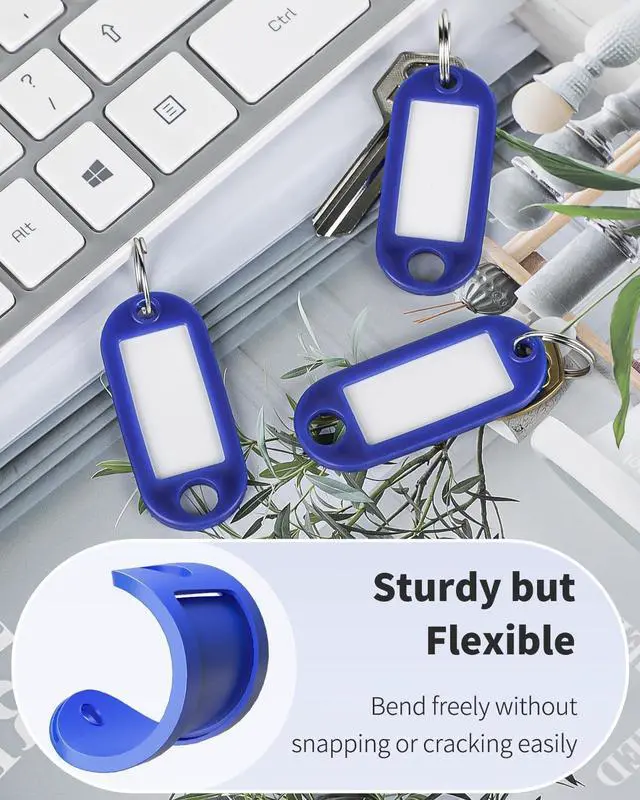 Alt view image 2 of 6 - Uniclife 10 Pieces Key Tags 2 Inch Soft Plastic Key Chain Tags with Blank Paper Labels Clear Windows Protective Films and Split Rings Flexible Item Identifiers, Blue