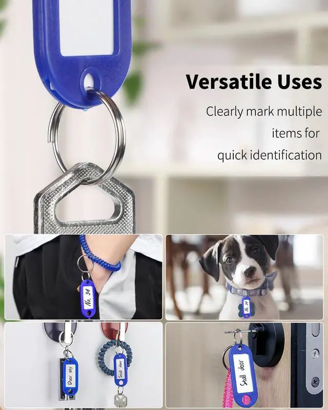 Alt view image 3 of 6 - Uniclife 10 Pieces Key Tags 2 Inch Soft Plastic Key Chain Tags with Blank Paper Labels Clear Windows Protective Films and Split Rings Flexible Item Identifiers, Blue