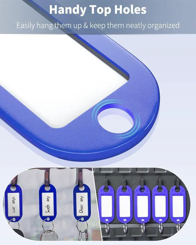 Alt view image 6 of 6 - Uniclife 10 Pieces Key Tags 2 Inch Soft Plastic Key Chain Tags with Blank Paper Labels Clear Windows Protective Films and Split Rings Flexible Item Identifiers, Blue