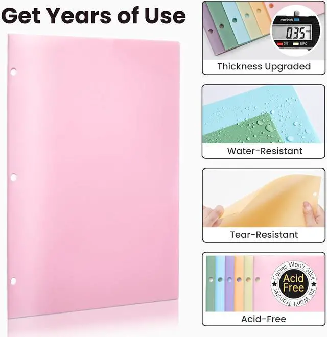 Alt view image 3 of 7 - Sooez 2-Pocket Folders, Plastic Folders with Pockets 3 Hole Punched | 1 Pack Pockets Folder for 3 Ring Binder with Labels, Heavy Duty Binder Folder for Document, Letter Size File Folder,Pink