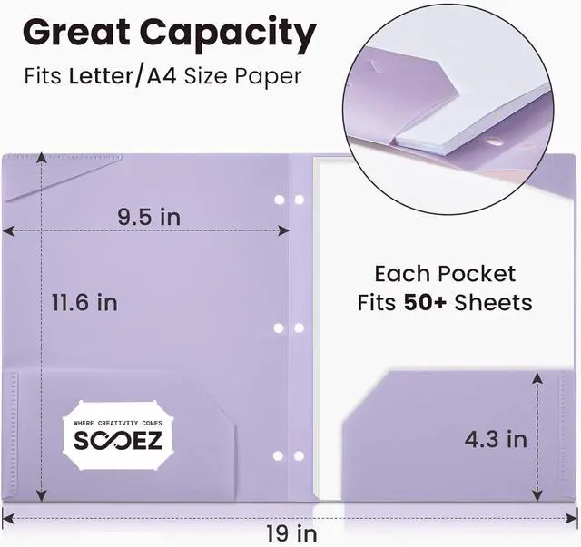 Alt view image 6 of 7 - Sooez 2-Pocket Folders, Plastic Folders with Pockets 3 Hole Punched | 1 Pack Pockets Folder for 3 Ring Binder with Labels, Heavy Duty Binder Folder for Document, Letter Size File Folder,Pink