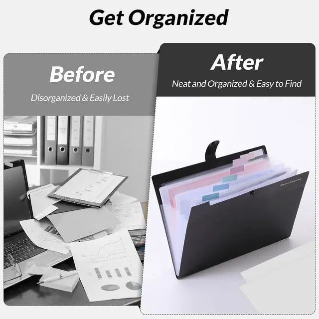 Alt view image 6 of 7 - SKYDUE Accordion File Organizer, Expanding File Folder with 8 Pockets, Portable Document Paper Organizer, Letter/A4 Size Filing FolderSchool Office Supplies Hospital Bag Essentials Black