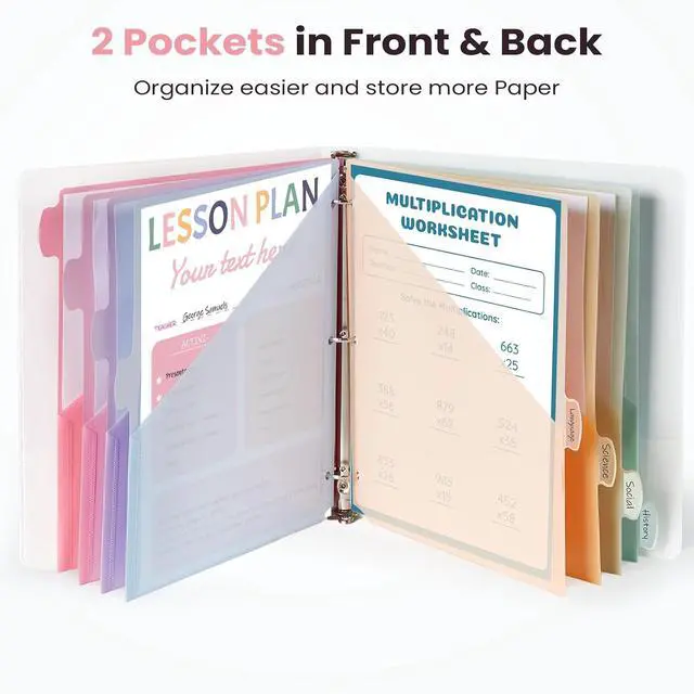 Alt view image 3 of 7 - Sooez 8 Count Dividers with Pockets, Binder Dividers with tabs | Binder Dividers for 3 Ring Binders, Binder Divider with Pockets for US Letter Size, Insertable Big Tabs, Pastels, Set of 1