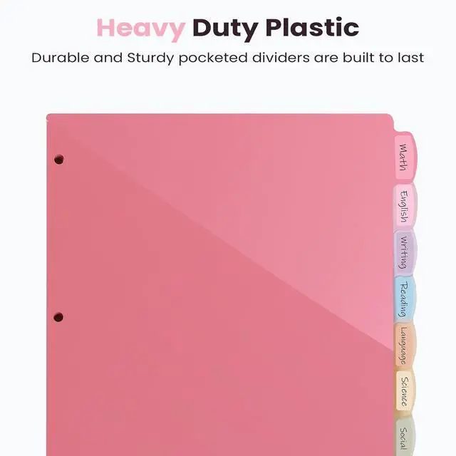 Alt view image 4 of 7 - Sooez 8 Count Dividers with Pockets, Binder Dividers with tabs | Binder Dividers for 3 Ring Binders, Binder Divider with Pockets for US Letter Size, Insertable Big Tabs, Pastels, Set of 1