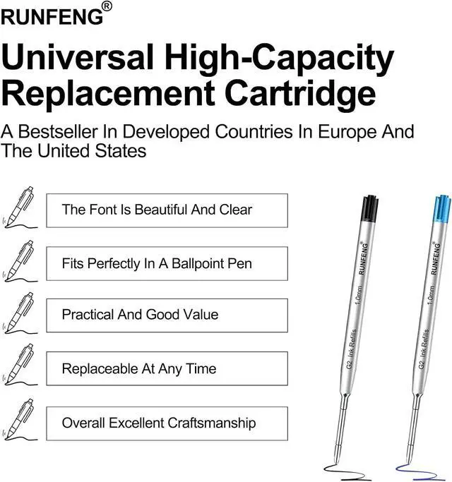 Alt view image 7 of 7 - Pack of 10 Replaceable Ballpoint Pen Refills,G2 Ink Refills | 1mm Medium Point,Twist Pen Refill,Ball Point Pen Refills,Ink Refills for Pens,Blue